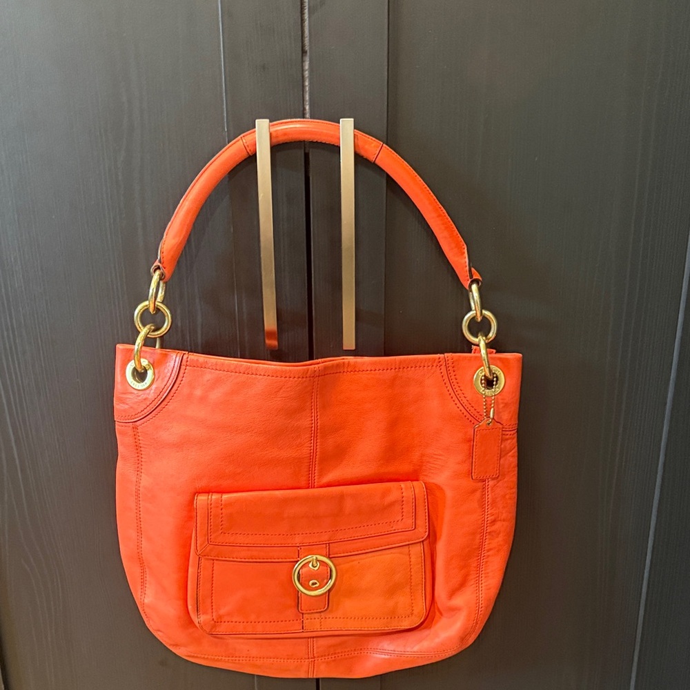 Coach Vibrant Orange Shoulder Bag with Gold Accents